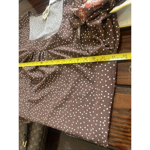 Savanna Jane Polka Dot Floral Embroidered Ruffle Puff Sleeve Top Size Large - Picture 7 of 8